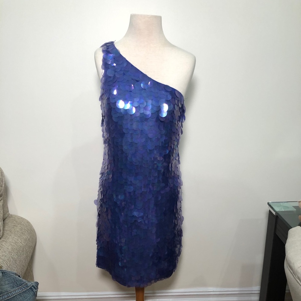Adrianna Papell one shoulder disco dress - Picture 2 of 7